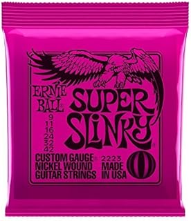 Ernie Ball Super Slinky Electric Guitar Strings - includes 6 free plectrums