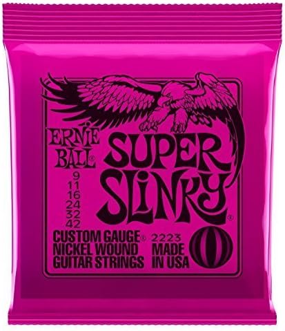 Ernie Ball Super Slinky Electric Guitar Strings - includes 6 free plectrums