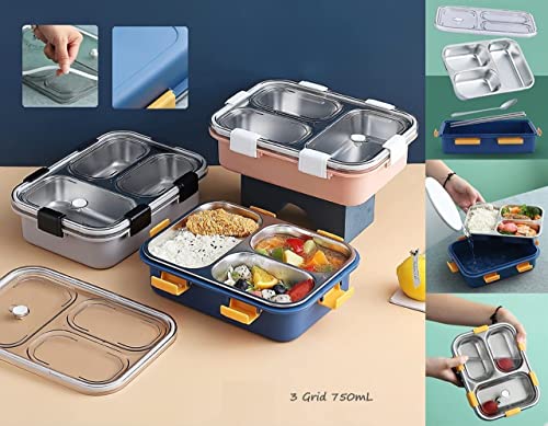 Image of 3 Compartment Leak Proof Insulated Stainless Steel BPA Free Insulated Lunch /Tiffin Boxes with Removable Inner Plate for Women Men Office, Kids School,Tiffin Box,Lunch Box (3 Compart Multicolor)