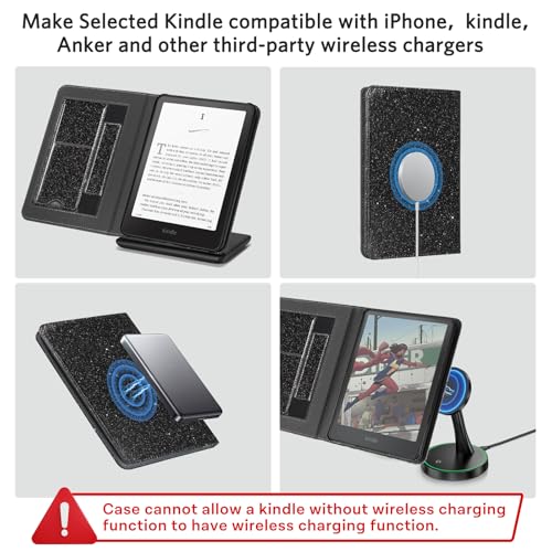 Image of CoBak Stand Case for 7 inch Kindle Paperwhite 12th Gen 2024 and Kindle Colorsoft with Hand Strap - Compatible with iPhone MagSafe, for Samsung /Belkin /Anker Wireless Charging Pads, Durable, Auto Sleep Wake