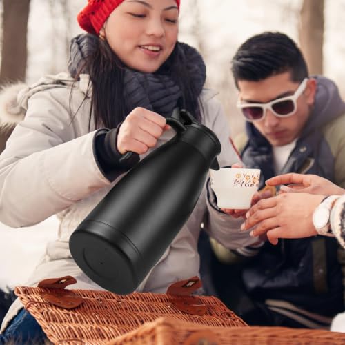 Image of Norme 2 Pcs Thermal Coffee Carafe Insulated Stainless Steel Coffee Carafe for Hot Liquid Vacuum Thermal Pot Creamer Pitcher Dispenser with Brushes Keeping Hot Water Milk(Black, Matte Silver,51 oz)