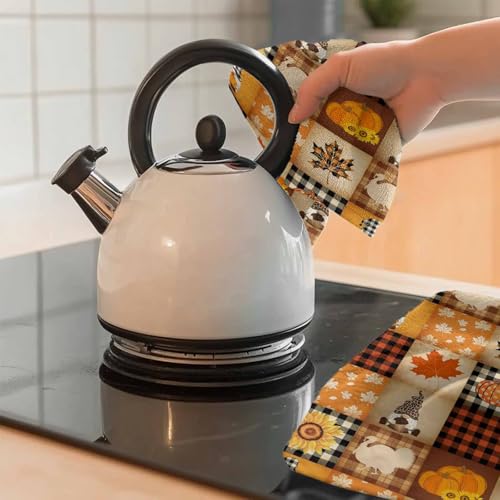 Image of Fall Kitchen Towels Gnome Turkey Pumpkin Thanksgiving Hand Towels Buffalo Check Plaid Dish Towel Cleaning Cloth Soft Absorbent Quick Drying Dish Cloths for Kitchen, Bathroom Autumn Decoration