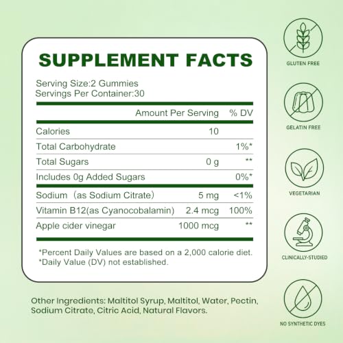 Image of Montue NEWELLME Apple Cider Vinegar Gummies B12 Multivitamin,ACV Supplement Gummy Vitamins,Non GMO, Vegetarian Supplement for Women & Men,Support Normal Energy Levels & Gut Health 30 Gummies (30)