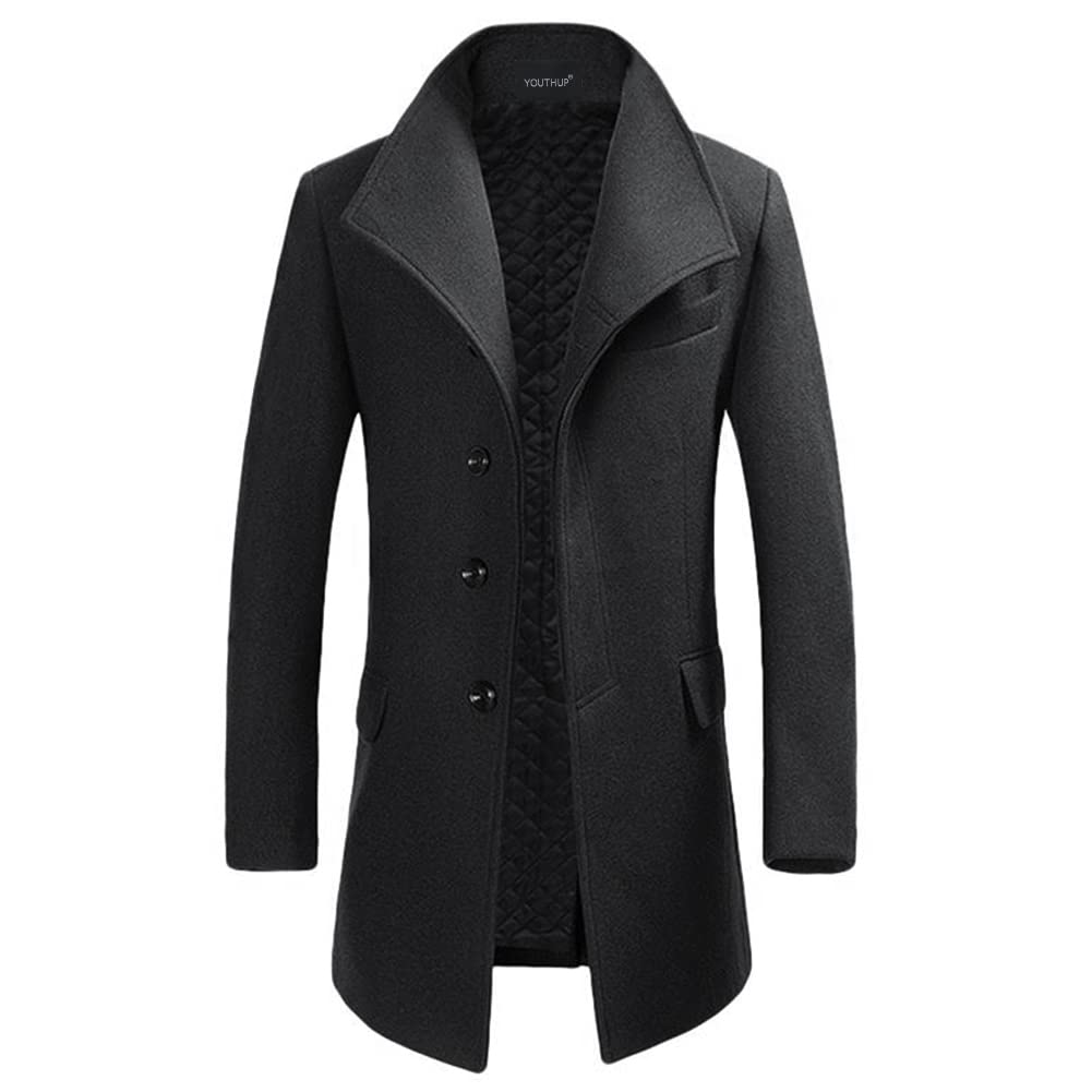 YOUTHUP Cappotto da Uomo Invernale in Lana Spessa Trench Cappotto di Media Lunghezza Slim Fit Imbottito Caldo Casual Peacoat
