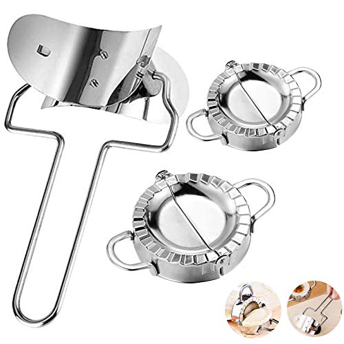 3 Pieces Stainless Steel Dumplings Maker Set, 1 Dumpling Skin Maker 2 Dumpling molds Chinese Dumpling Cutter Pie Ravioli Empanadas Press Mold Kitchen Accessories
