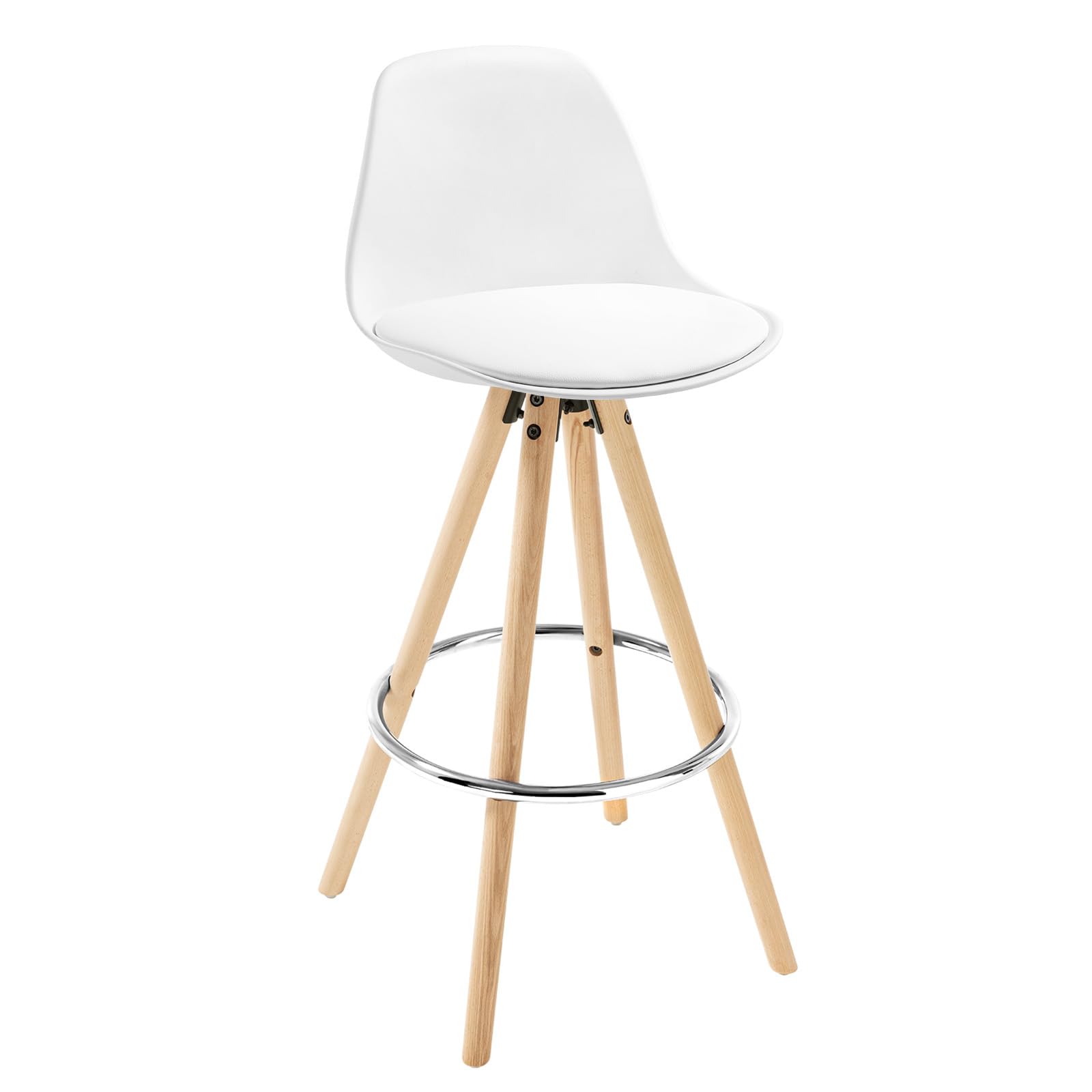 WOLTU Taburete de Bar, Taburete Cocina con Respaldo y Reposapiés, para Cocina, Bar, Cuero Sintético, Blanco
