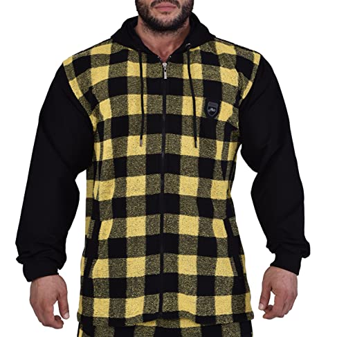 BIG SAM SPORTSWEAR COMPANY Men's Oversize Active Long Sleeve Drawstring Drop Shoulder Plaid Zip Up Hoodie Jacket