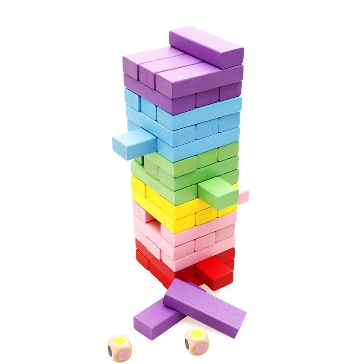 ODMART Tower Puzzle Blocks Game for Kids and Adults | Colorful Wooden Stacking Game | Challenging Math Game | 54 Pcs Blocks with 2 Dice | Fun Family Activity (Multi Color)