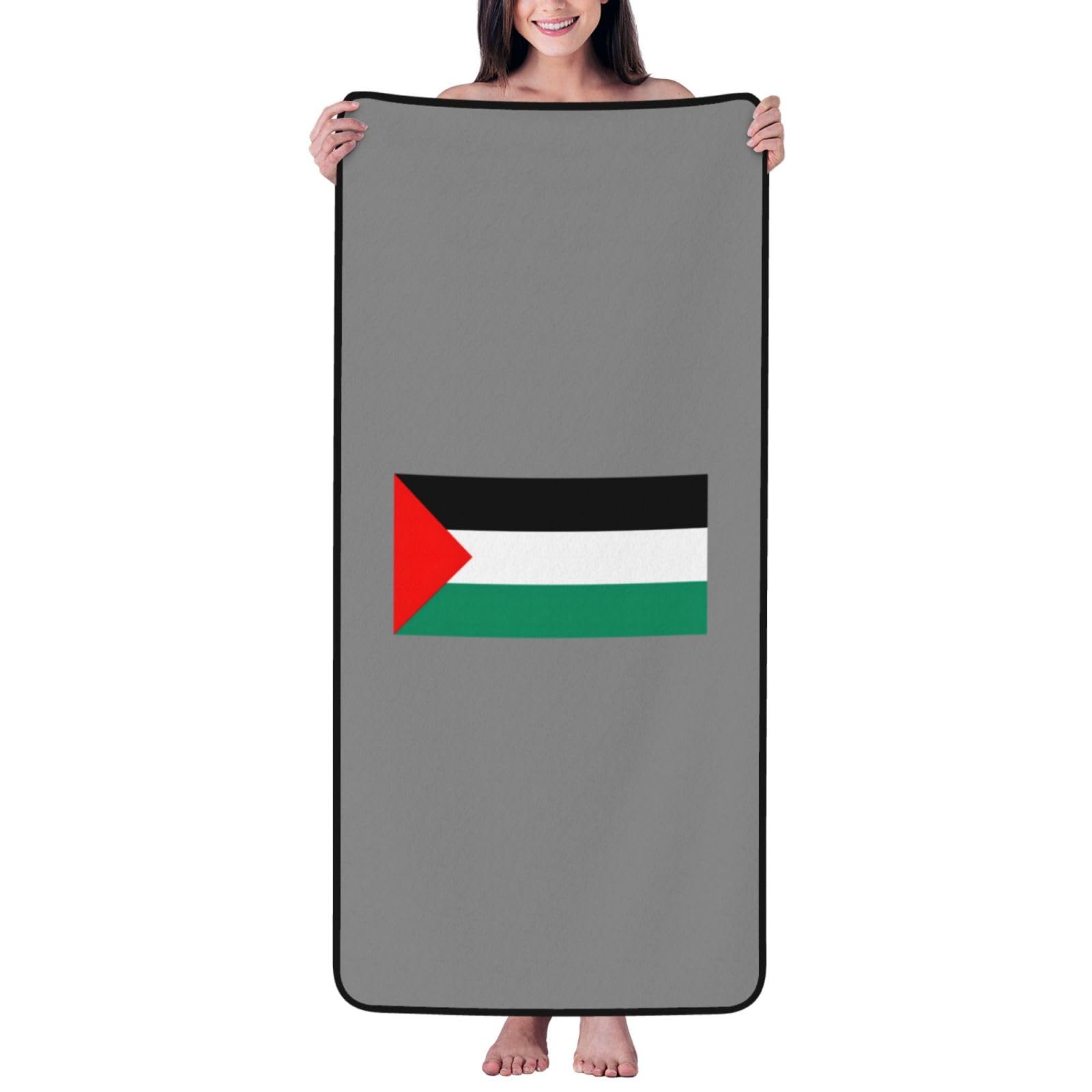 Nimongt Unisex Black Palestine Flag Print Lightweight Comfort Coral Velvet Bath Towel Home Bathroom Hotel Spa Beach Travel
