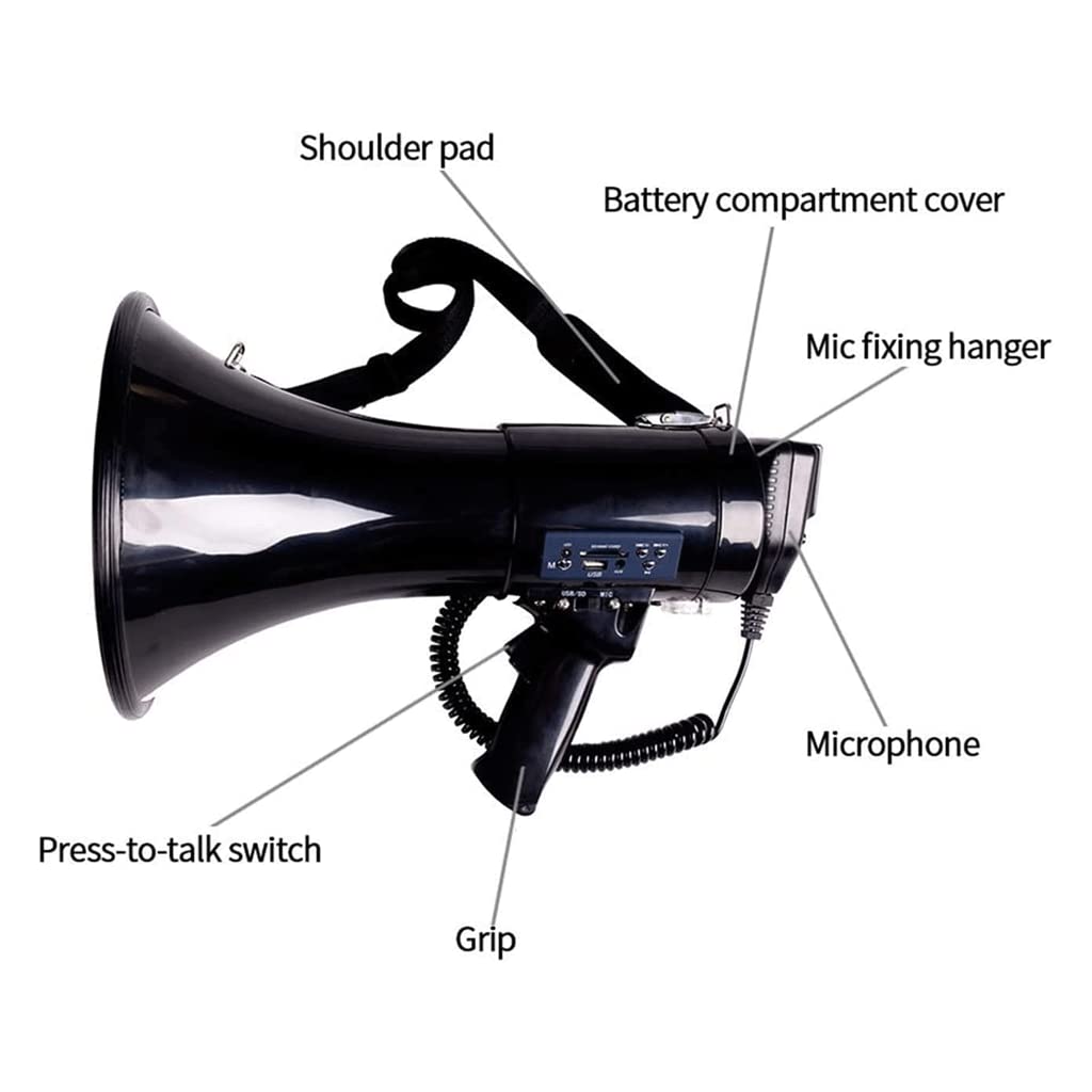 Mégaphone en plastique professionnel 25 W-50 W Distance 600 m avec sirène intégrée Bullhorn haut-parleur clair