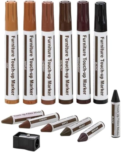 Image of KRySt Furniture Touch-Up Marker | Colour Wood Repair Markers for Scratch Removal on Wooden Furniture, Floor, Table, Cabinet & Door | Quick Dry Surface (Set of 13)