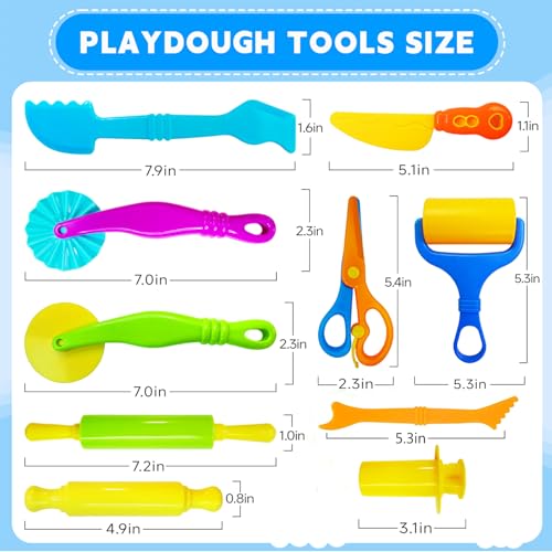 Dough Tool Set, 13Pcs Dough and Clay Play Tools Kit for Kids, Modeling Clay Accessories Includes Safety Scissors, Rolling Pins, Plastic Knife, Dough Extruder & Rollers