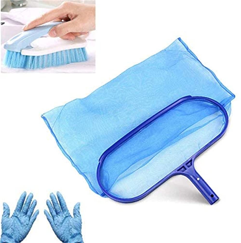 DELFINO Hot Tub Cleaning Kit Accessories Contain Pool Net, Grime Sidewall Care Two In One Cleaning Brush, With A Pair Gloves Cleaning Swimming Pool Garden Pond Hot Tub Spa
