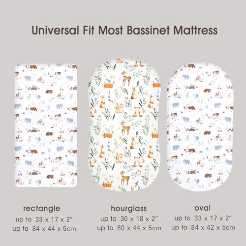 Image of PHF Soft Bassinet Sheet Set, 2 Pack Silky Comfy Breathable Cradle Sheets for Baby Boys Girls, Univeral Fit for Most Oval Rectangle Cradle and Bassinet Mattress /Pad, Woodland