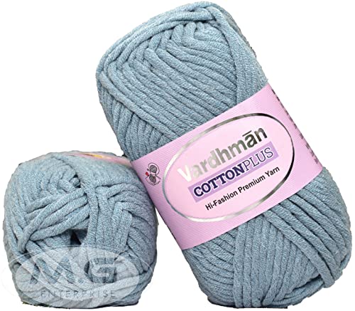 Image of Vardh Man Cotton Plus 16-ply Light Airforce 200 GMS 51% Cotton, 49% Acrylic Ball Hand Knitting Cotton /Art Craft Soft Fingering Crochet Hook Yarn, Needle Knitting Yarn Thread Dyed-IB Art-AFDI