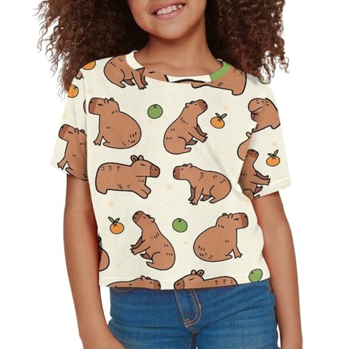 Image of Girls Fashion Crewneck Tee Shirts Casual Short Sleeve Crop Top Summer Outfits 5-14 Years Old