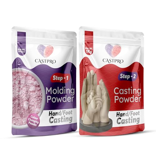 Image of Molding Powder 500gms & Casting Powder 1Kg Combo Pack for Hand Casting | DIY Plaster Mold Kit for Couples, Family & Baby Handprint Keepsake | Ideal for Birthday & Anniversary Gift