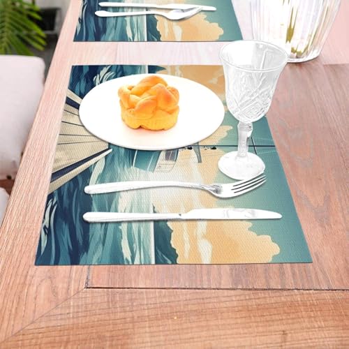 Sets de table paysage marin pour repas en bateau et dîners de vacances - 6
