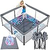 Torevsior foldable baby playpen with mat 5050 foldable playpen for babies and toddlers indoor outdoor kids safety play pen portable play yard foldable baby playpen with 50 ocean balls  urban country home decor