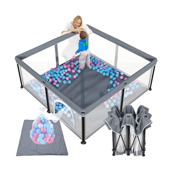 Torevsior foldable baby playpen with mat 5050 foldable playpen for babies and toddlers indoor outdoor kids safety play pen portable play yard foldable baby playpen with 50 ocean balls  urban country home decor