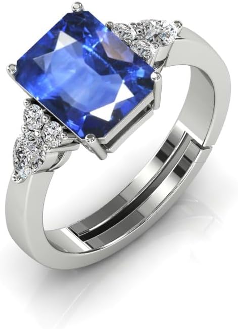 9.25 Ratti/8.25 Carat Natural Blue Sapphire Gemstone Statement Halo Proposal Silver Adjustable Ring For Women - Image 2