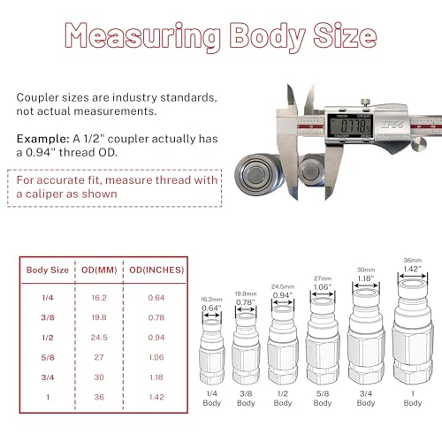 Image of 3 /8 inch Flat Face Hydraulic Quick Connect Coupler Set,3 /8 inch NPT Thread,5076 PSI,ISO 16028 Standard,with Dust Caps