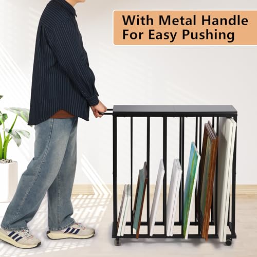 Image of Large Art Storage Rack, Art Canvas Storage Holder with Wheels, Art Storage Display Stands for Canvas, Frame, Drawing Board, Metal Crafts Print Rack for Art Display & Galleries