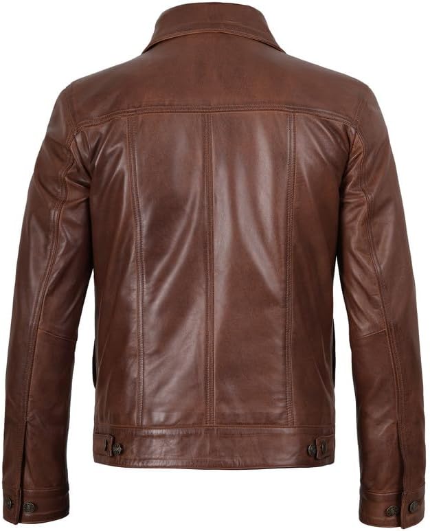 Decrum Leather Jacket For Men - Real Lambskin Vintage Trucker Mens Leather Jackets - Image 4