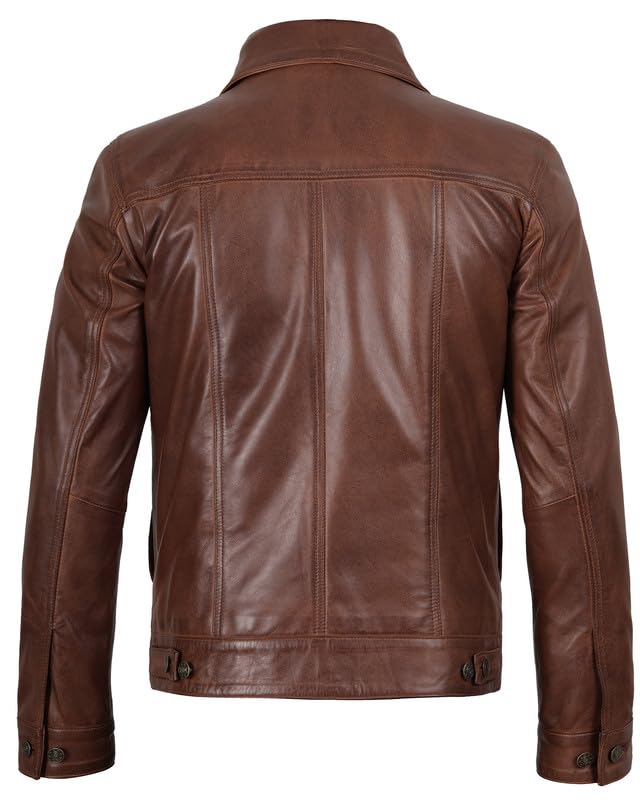Decrum Leather Jacket For Men - Real Lambskin Vintage Trucker Mens Leather Jackets4