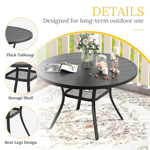 Image of VICLLAX 41.2 inchx 28 inch Outdoor Round Patio Table for Lawn Garden, All Weather Metal Round Patio Dining Table with Adjustable Umbrella Hole, Patio Table for 4 Person, Black Tabletop