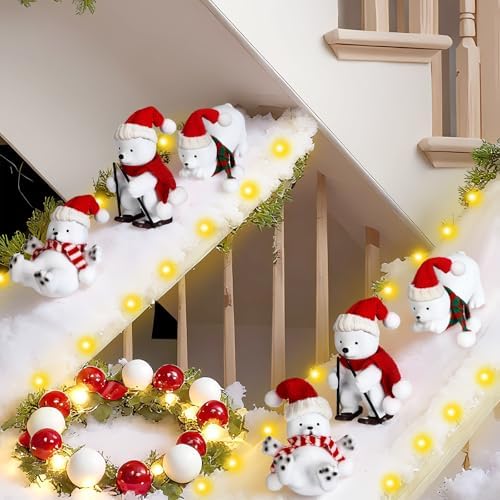 AceOrbit 6 Pcs Polar Bear Christmas Staircase Decorations with LE...