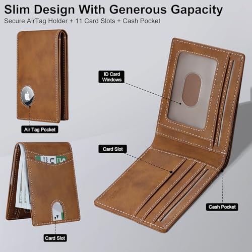 Leather Airtag Wallet Men Slim: Air Tag Wallet with Airtag Holder, RFID Blocking, Bifold, Front Pocket, Minimalist Card Wallet, Carbon Fiber Wallet2