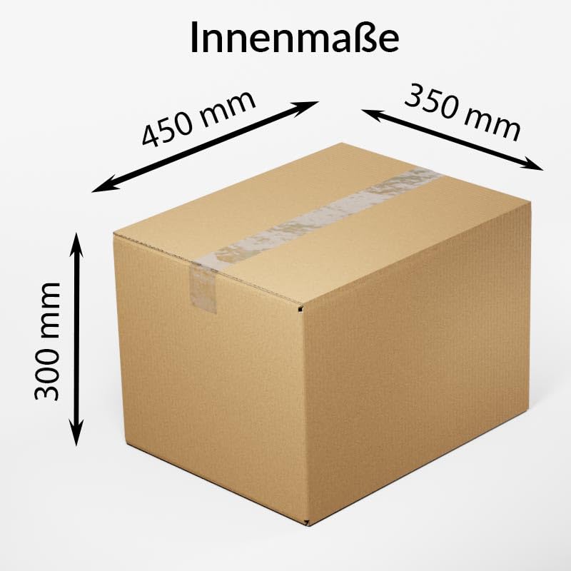120 Stück Faltkartons 450 x 350 x 200-300 mm – 1-wellige Versandkartons aus stabiler Wellpappe – Höhenvariabel & Belastbar bis 20 kg – Kartonagen nach FEFCO 0201 – Braun