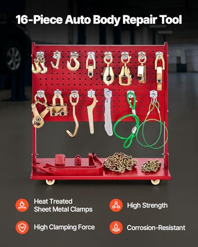 Image of VEVOR Auto Body Frame Puller Straightener, 6T Tension Car Body Repair Equipment with 6000PSI Hydraulic Foot Pump & Swivel Post, Includes 16 Straightening Tools, for Auto Repair Shop, Sedan SUV Pickup | Foot Control and Swivel Post Support Body Straightening for Sedans, SUVs and Pickups across Professional Auto Repair Shops
