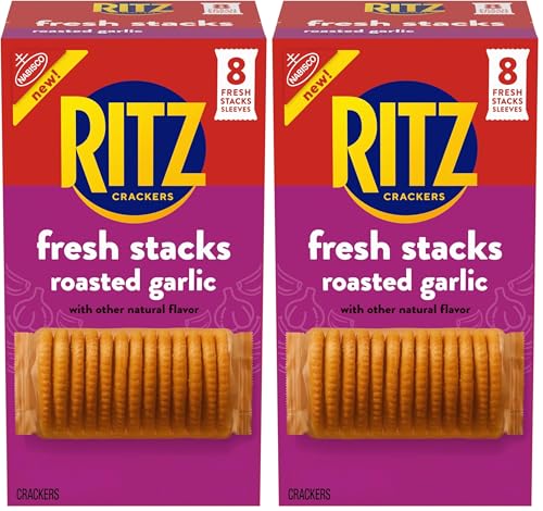 Image of RITZ Fresh Stacks Roasted Garlic Crackers, Travel Snacks, 11.8 oz (8 Multi Snack Packs) (Pack of 2)