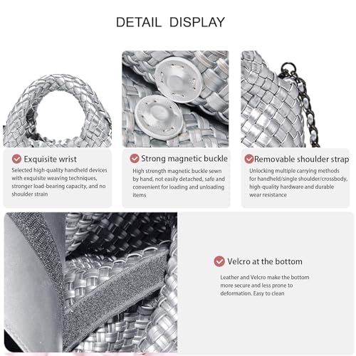 Image of Woven Tote Bag for Women with Coin Purse, Foldable Chain Small Crossbody Handbags, Fashion Shoulder Bag, Hobo Satchel