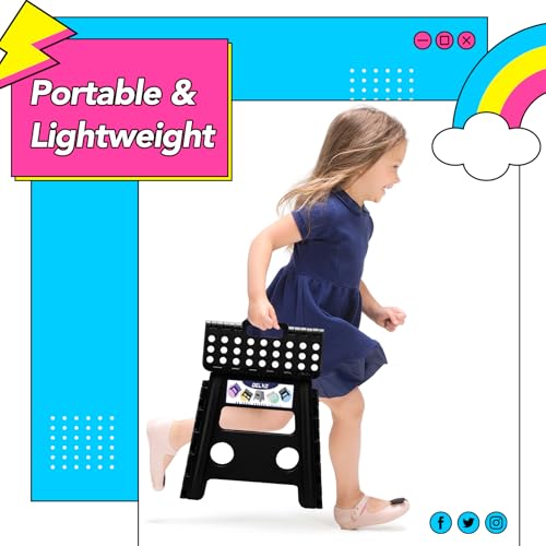Image of Delxo Folding Step Stool 13 inch 2 Pack,300 Lbs Step Stool for Kids&Adults | Foldable Step Stool,Non-Slip Foot Stools with Handle Lightweight Collapsible stools for Kitchen,Bathroom,Bedroom,Garden Black