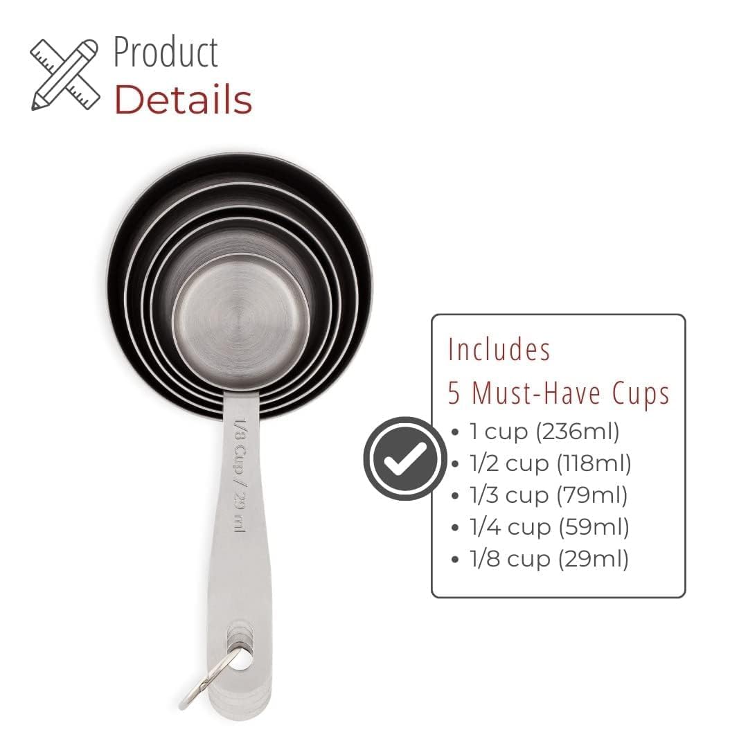 RABBONIX Stainless Steel Measuring Cups & Spoon Combo for Dry or Liquid/Kitchen Gadgets for Cooking & Baking Cakes/Measuring Cup Set Combo with Handles (05 Pcs Measuring Cup Set) 1