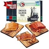 SeaBear Smoked Salmon Trip 18oz (3 x 6oz) Fillets Gift Box – Wild Alaska Sockeye, Wild Pink & Wild Coho Fillets, Shelf Stable, Ready to Eat, 18 Ounce (3 x 6 Ounce) Filets