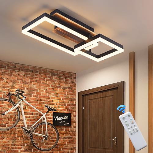 Meloweel LED Deckenleuchte Holz - Dimmbare Vintage Lampe Mit Fernbedienung & Nachtlicht