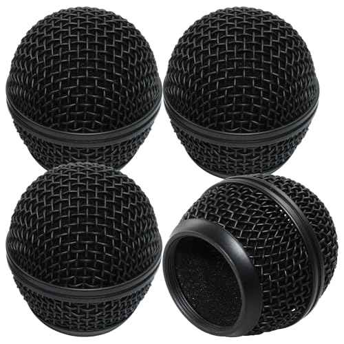 BokWin 4PCS Microphone Replacement Parts, Black Microphone Head Replace Mic Grill Replacement Compatible Microphone Grille Ball Head With Inner Foam
