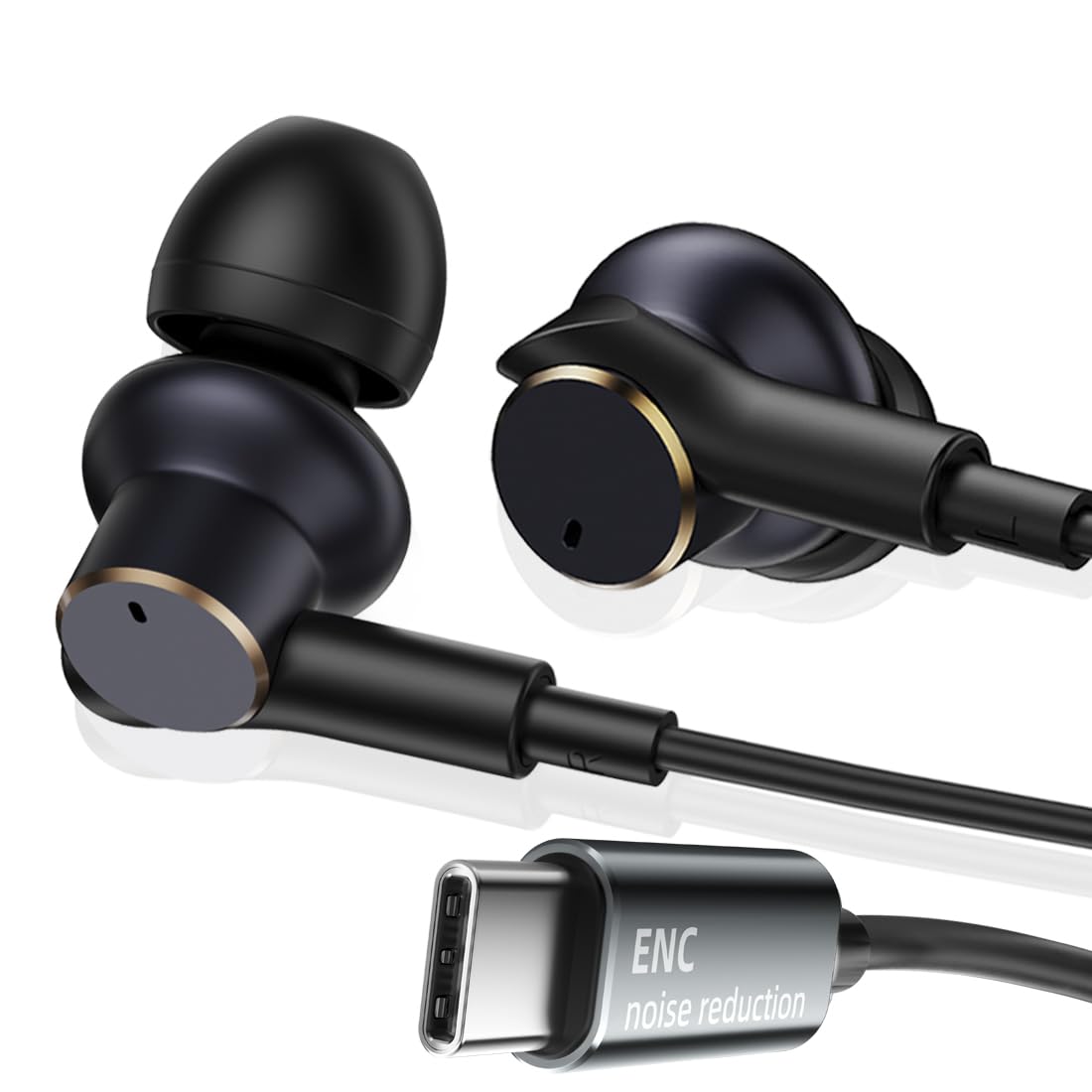 USB C Wired Headphones with Noise-Canceling Mic,Dual-Driver Noise-Isolating Wired Earbuds with Call Noise Reduction,Type C Plug Deep Bass In ear