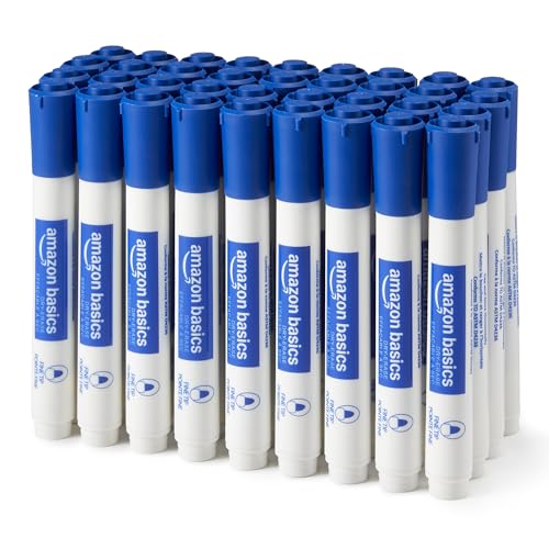 Image of Amazon Basics Low-Odor Dry Erase Whiteboard Markers, Fine Tip, Quick-Dry, Blue, 36-Pack