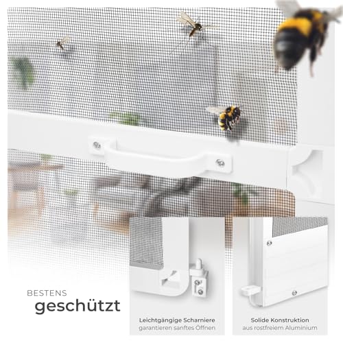 tectake® Insektenschutztür, Fliegengitter mit Aluminium Rahmen, zuschneidbarer Insektenschutz für Türen, Fliegengitter Tür, Fliegengitter Balkontür, Fliegenvorhang Terrassentür - weiß, 210x95 cm