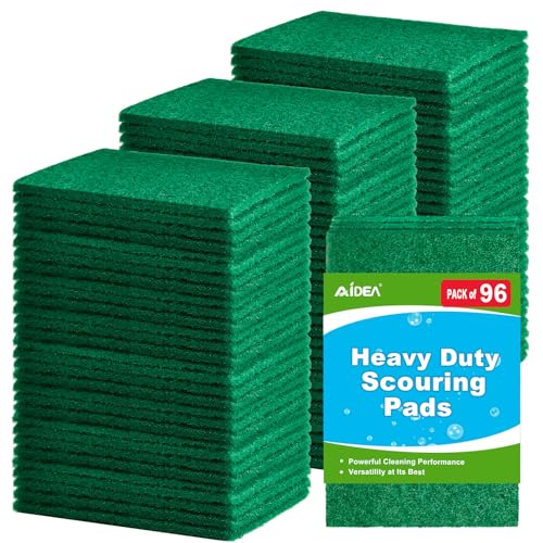 Image of AIDEA Heavy Duty Scouring Pads, Dish Scrubber Pads for Household and Kitchen, Multipurpose Scour Pads for Cleaning, 96 Pack, 5.5in*3.5in