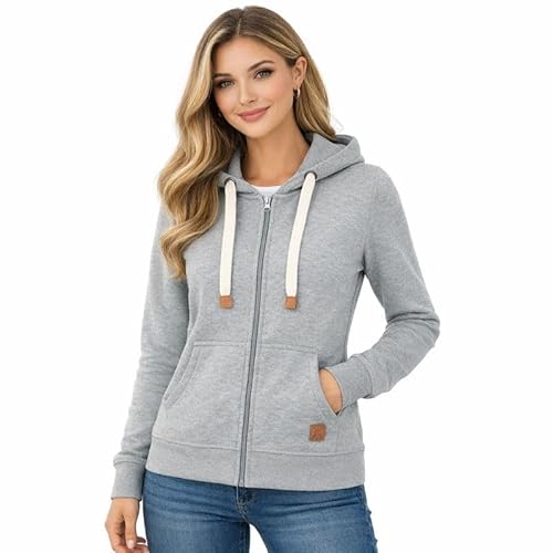 Blu Apparel Womens Zip Hoodies Extra Warm women's Zipped Hoodie Ladies Plain Hoodie Winter Warm Fleece Lined Zip Up Jacket Sweatshirt ActivewearJumper (UK, Numeric, 12, Regular, Regular, Grey)