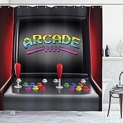 ABAKUHAUS Videojuegos Cortina de Baño, Arcade Retro Diversión, Material Resistente al Agua Durable Estampa Digital, 175 x 200 cm, Multicolor
