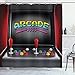 Produktbild ABAKUHAUS Retro Duschvorhang, Arcade Retro Fun, Stoffliches Gewebe Badezimmerdekorationsset mit Haken, 175 x 200 cm, Rot Grau