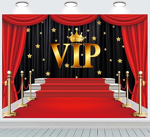 INRUI Red Carpet VIP Photography Backdrop Stage Channel Gold Glitter Spots With Curtain Background Party Video Shoots Decorations (8x6FT)