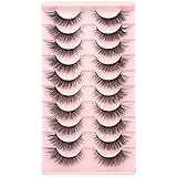 Natural False Lashes Faux Mink Wispy Cat Eye Lashes Fluffy Eyelashes Pack 3D Strip Short Volume Fake Eyelashes 10 Pairs Bulk